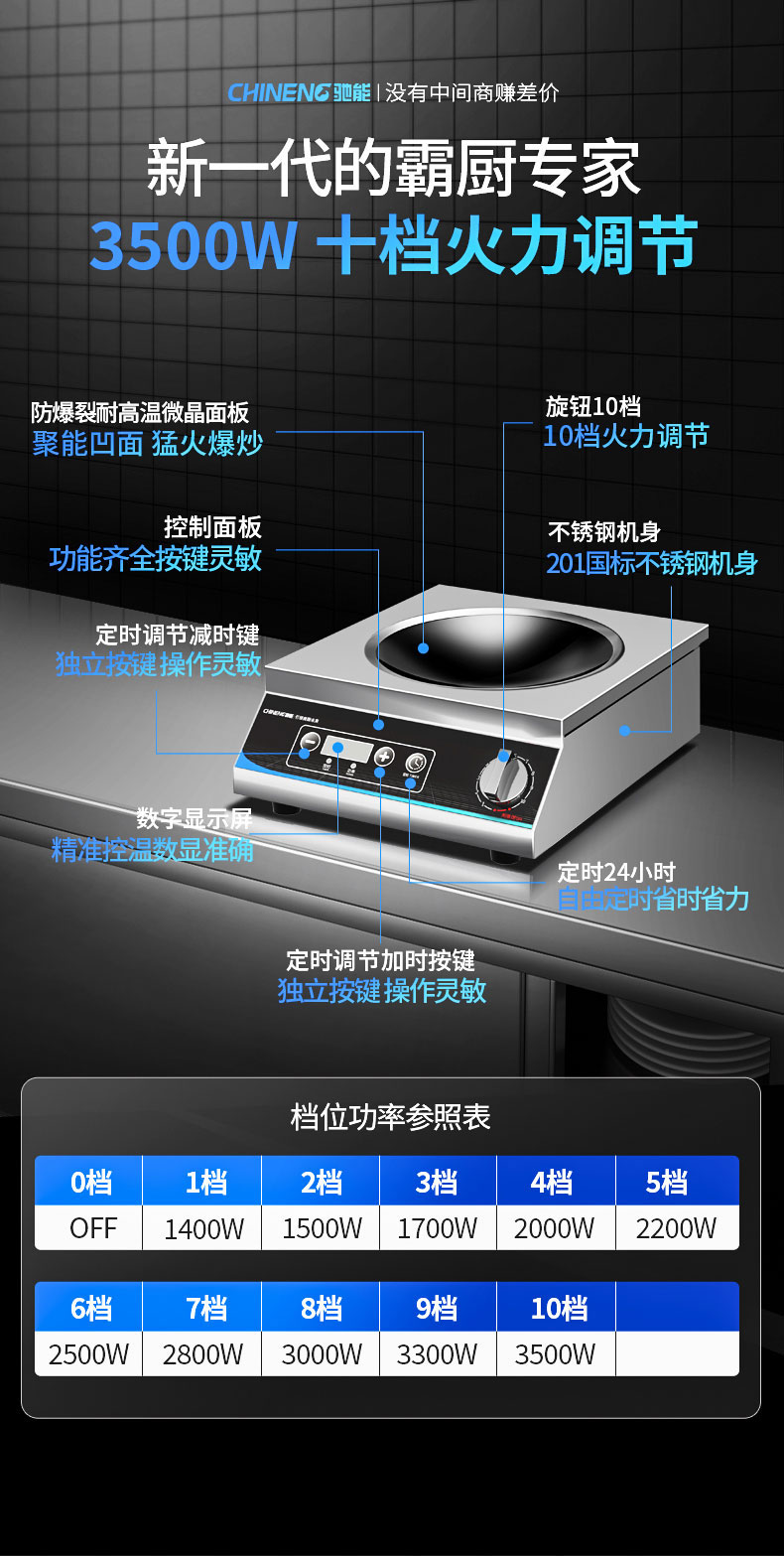 3500W臺式電磁爐檔位功耗