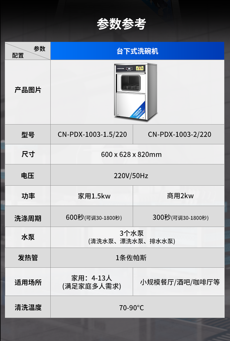 臺(tái)下式洗碗機(jī)參數(shù)表